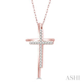 1/10 Ctw Double Cross Round Cut Diamond Pendant With Link Chain in 10K Rose Gold