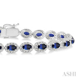 1 1/10 Ctw Oval Shape 5x3 MM Sapphire & Round Cut Diamond Precious Stone Bracelet in 14K White Gold