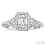 1/2 Ctw Filled Octagonal Center Round Cut and Baguette Fusion Diamond Ring in 14K White Gold