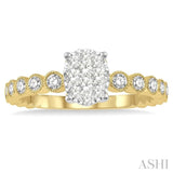 1/3 Ctw Oval Shape Lattice Shank Lovebright Diamond Cluster Ring in 14K Yellow and White Gold