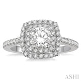 5/8 Ctw Square Shape Semi-Mount Round Cut Diamond Engagement Ring in 14K White Gold