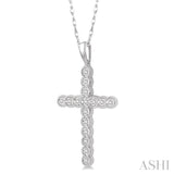 1/8 Ctw Round Cut Diamond Cross Pendant in 10K White Gold with chain