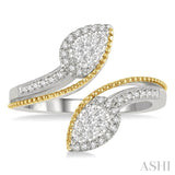 1/3 ctw Pear Shape Open End Split Shank Lovebright Round Cut Diamond Ring in 14K White and Yellow Gold