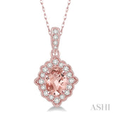 1/6 Ctw Round Cut Diamond and Ethnic Oval Cut 6x4 MM Morganite Semi Precious Pendant in 10K Rose Gold with chain