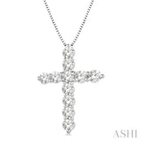 1 Ctw Round Cut Diamond Cross Pendant in 14K White Gold with Chain