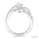 5/8 ctw Marquise Center Bypass Shank Semi Mount Round Cut Diamond Ring in 14K White Gold