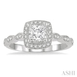 1/2 ctw Princess and Round Cut Diamond Ladies Engagement Ring with 1/3 Ct Princess Cut Center Stone in 14K White Gold