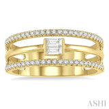 1/3 ctw Three Row Layered Baguette & Round  Diamond Fashion Ring in 14K Yellow Gold