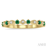 1.80 MM Round Cut Emerald and 1/20 Ctw Round Cut Diamond Precious Half Eternity Wedding Band in 14K Yellow Gold