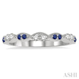 1.35 MM Round Cut Sapphire and 1/5 Ctw Round Cut Diamond Precious Half Eternity Wedding Band in 14K White Gold