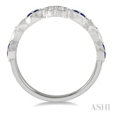 1.35 MM Round Cut Sapphire and 1/5 Ctw Round Cut Diamond Precious Half Eternity Wedding Band in 14K White Gold