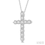 1 1/2 Ctw Round Cut Diamond Cross Pendant in 14K White Gold with Chain