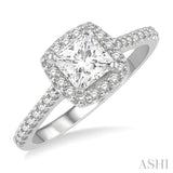 1 1/10  Ctw Cushion Shape Round Cut Diamond Engagement Ring With 3/4 Princess Cut Center Stone in 14K White Gold