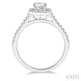 1 1/10  Ctw Cushion Shape Round Cut Diamond Engagement Ring With 3/4 Princess Cut Center Stone in 14K White Gold