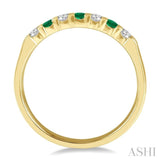 1/5 ctw Round Cut Diamond and 2.3MM Emerald Precious Wedding Band in 14K Yellow Gold