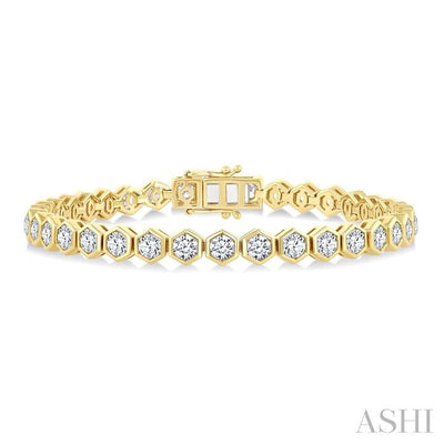 Hexagon Shape Bezel Set Diamond Tennis Bracelet