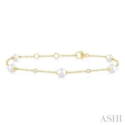 Pearl & Diamond Station Chain Bracelet