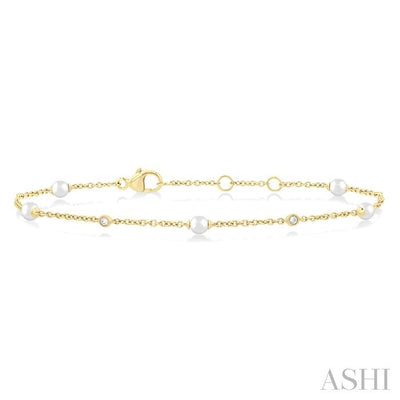 Pearl & Diamond Station Chain Bracelet
