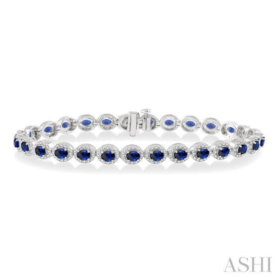 Oval Shape Gemstone & Halo Diamond Bracelet