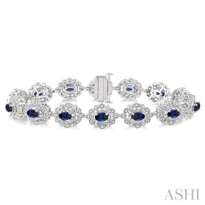 Oval Shape Gemstone & Halo Diamond Bracelet
