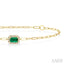Emerald Shape Paperclip Gemstone & Halo Diamond Chain Bracelet