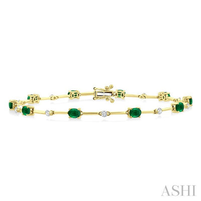 Oval Shape Bar Link Gemstone & Diamond Bracelet