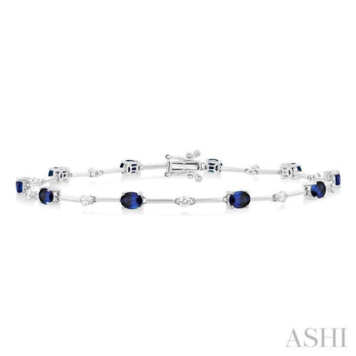 Oval Shape Bar Link Gemstone & Diamond Bracelet