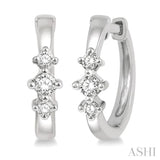 1/6 Ctw Three Stone Round Cut Diamond Huggie Earrings in 10K White Gold