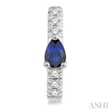 1/10 Ctw 4X3 MM Pear Cut Sapphire and Round Cut Diamond Huggie Earrings in 10K White Gold
