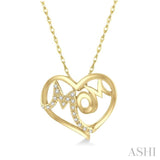 1/20 Ctw MOM Round Cut Diamond Heart Pendant With Chain in 10K Yellow Gold