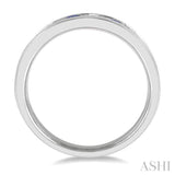 1/2 ctw Round Cut Diamond and 2.9MM Sapphire Precious Wedding Band in 14K White Gold