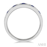 1/4 ctw Round Cut Diamond and 2.3MM Sapphire Precious Wedding Band in 14K White Gold