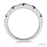 1/2 ctw Round Cut Diamond and 2.9MM Sapphire Precious Wedding Band in 14K White Gold