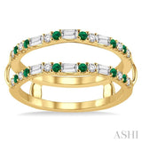 1/3 ctw Baguette and Round Cut Diamond & 1.50MM Emerald Insert Precious Ring in 14K Yellow Gold