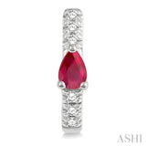 1/10 Ctw 4X3 MM Pear Cut Ruby and Round Cut Diamond Huggie Earrings in 10K White Gold