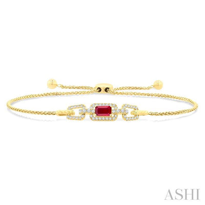 Emerald Shape Gemstone & Diamond Lariat Bracelet