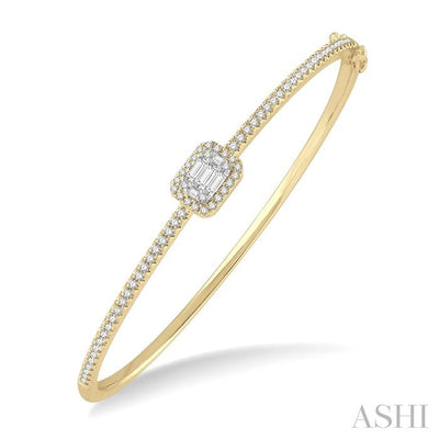 Emerald Shape Halo Fusion Diamond Fashion Bangle