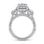 Emerald-cut Diamond Halo Three Stone Engagement Ring