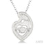 Silver Heart Shape Mom & Child Emotion Diamond Pendant