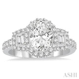 1 Ctw Oval Shape Baguette and Round Cut Diamond Semi-Mount Engagement Ring in 14K White Gold