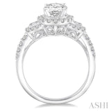 1 Ctw Oval Shape Baguette and Round Cut Diamond Semi-Mount Engagement Ring in 14K White Gold