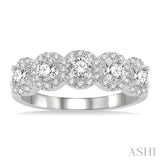 1 Ctw Circular Shape 5 Stone Round Cut Diamond Halo Wedding Band in 14K White Gold