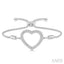 Silver Heart Shape Diamond Lariat Bracelet
