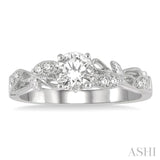 1/10 ctw Leaf Criss Cross Shank Round Cut Diamond Semi-Mount Engagement Ring in 14K White Gold