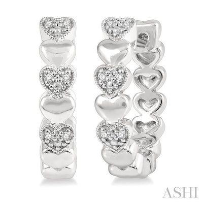Silver Heart Shape Diamond Hoop Earrings
