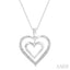 Silver Double Heart Shape Diamond Fashion Pendant