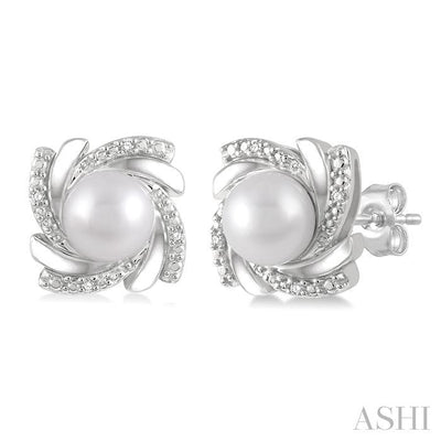 Silver Pearl Swirl Diamond Earrings
