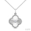 Silver Clover Fluted Medallion Petite Diamond Fashion Pendant