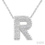 Silver Bubble 'R' Initial Diamond Pendant