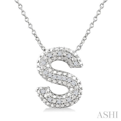 Silver Bubble 'S' Initial Diamond Pendant